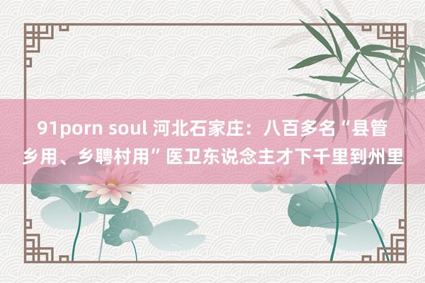 91porn soul 河北石家庄：八百多名“县管乡用、乡聘村用”医卫东说念主才下千里到州里