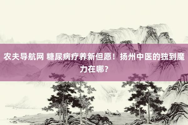 农夫导航网 糖尿病疗养新但愿！扬州中医的独到魔力在哪？