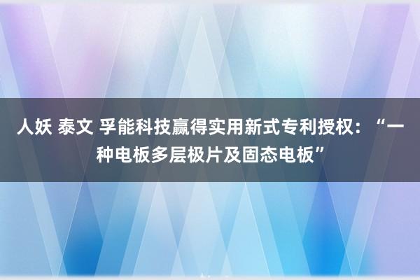 人妖 泰文 孚能科技赢得实用新式专利授权：“一种电板多层极片及固态电板”