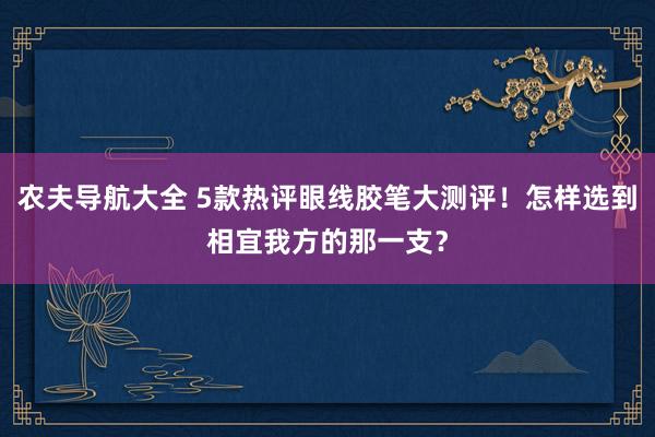 农夫导航大全 5款热评眼线胶笔大测评！怎样选到相宜我方的那一支？