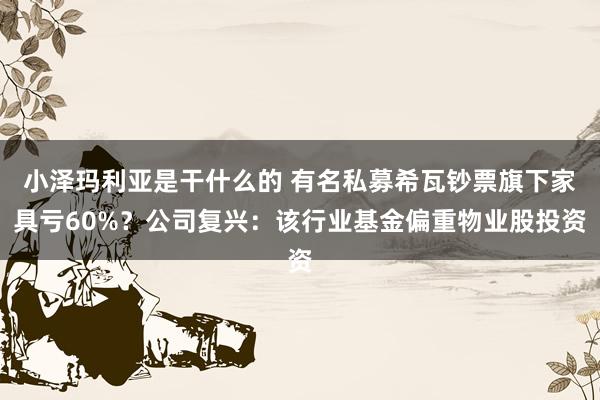 小泽玛利亚是干什么的 有名私募希瓦钞票旗下家具亏60%？公司复兴：该行业基金偏重物业股投资