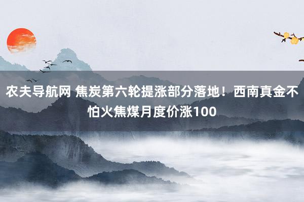 农夫导航网 焦炭第六轮提涨部分落地！西南真金不怕火焦煤月度价涨100