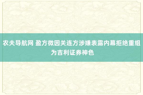 农夫导航网 盈方微因关连方涉嫌表露内幕拒绝重组 为吉利证券神色