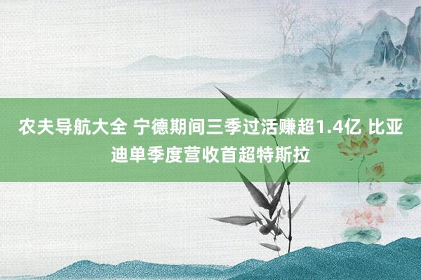 农夫导航大全 宁德期间三季过活赚超1.4亿 比亚迪单季度营收首超特斯拉